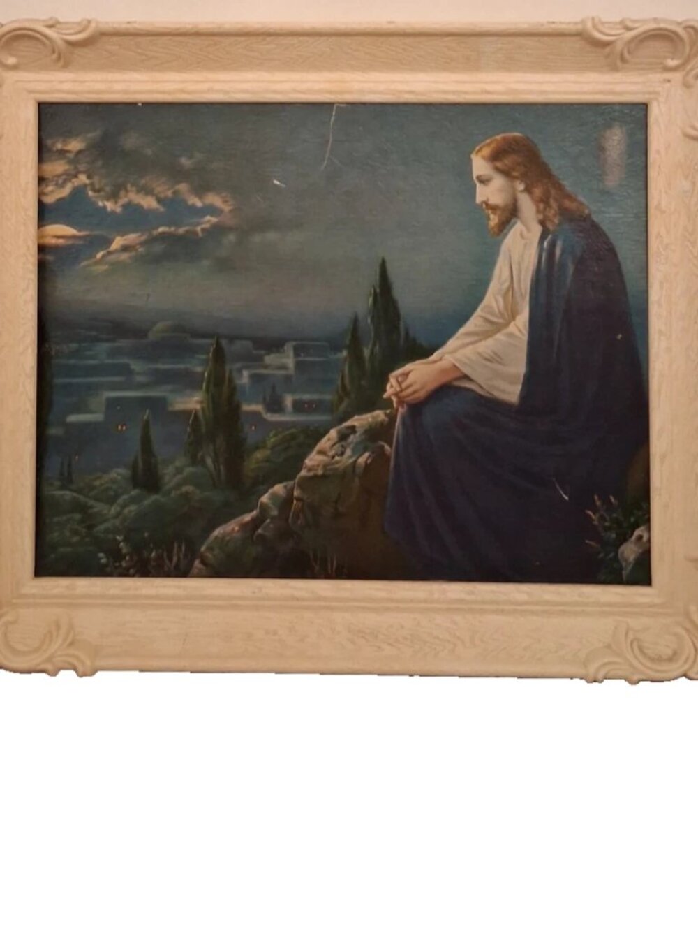 Jesus framed Christ on Mount Olive - acrylic painting with frame